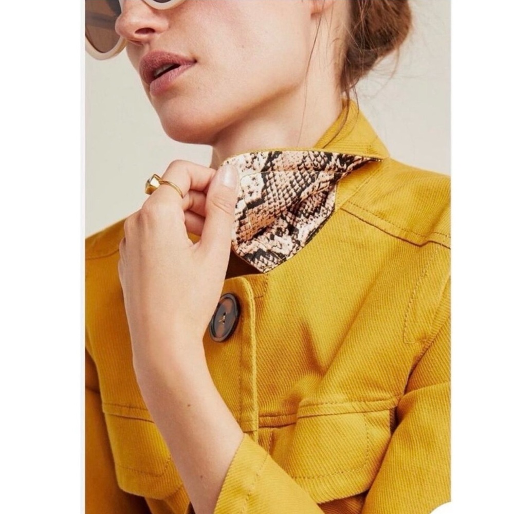 Anthropologie Nora Flounce Sleeved Trucker Jacket in Mustard - S - Picture 4 of 15